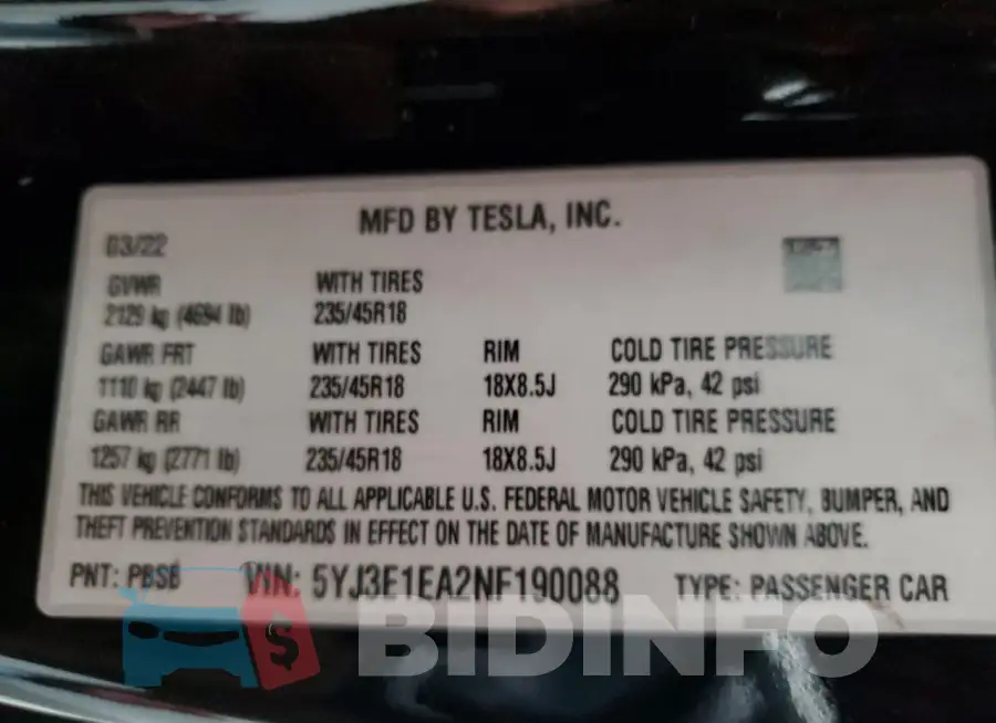 5YJ3E1EA2NF190088 Photo# 12