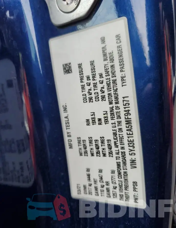 5YJ3E1EA5MF941571 Photo# 12