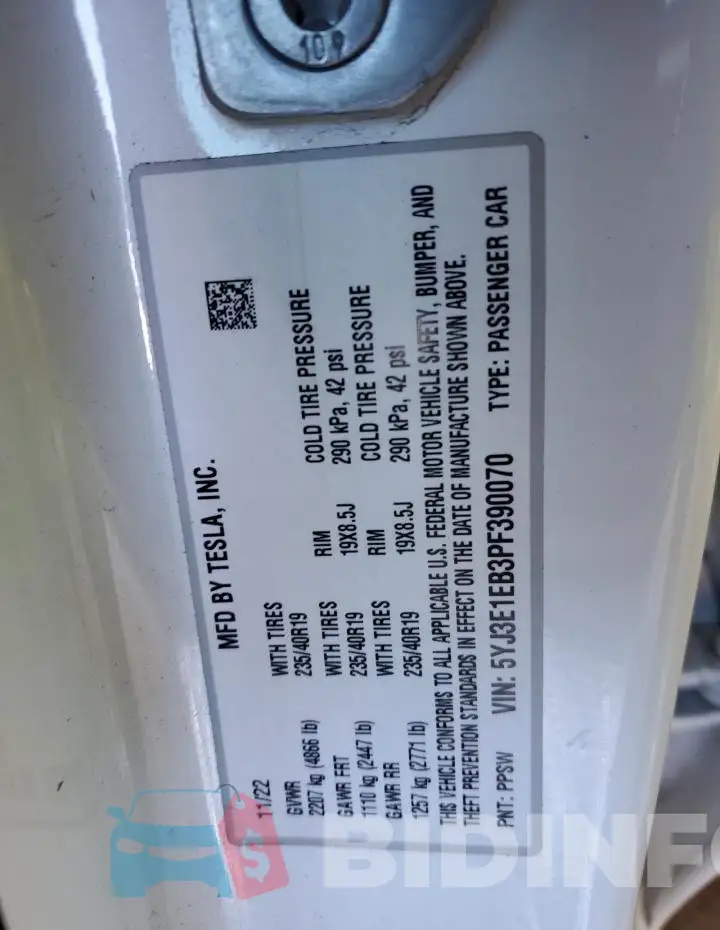 5YJ3E1EB3PF390070 Photo# 12