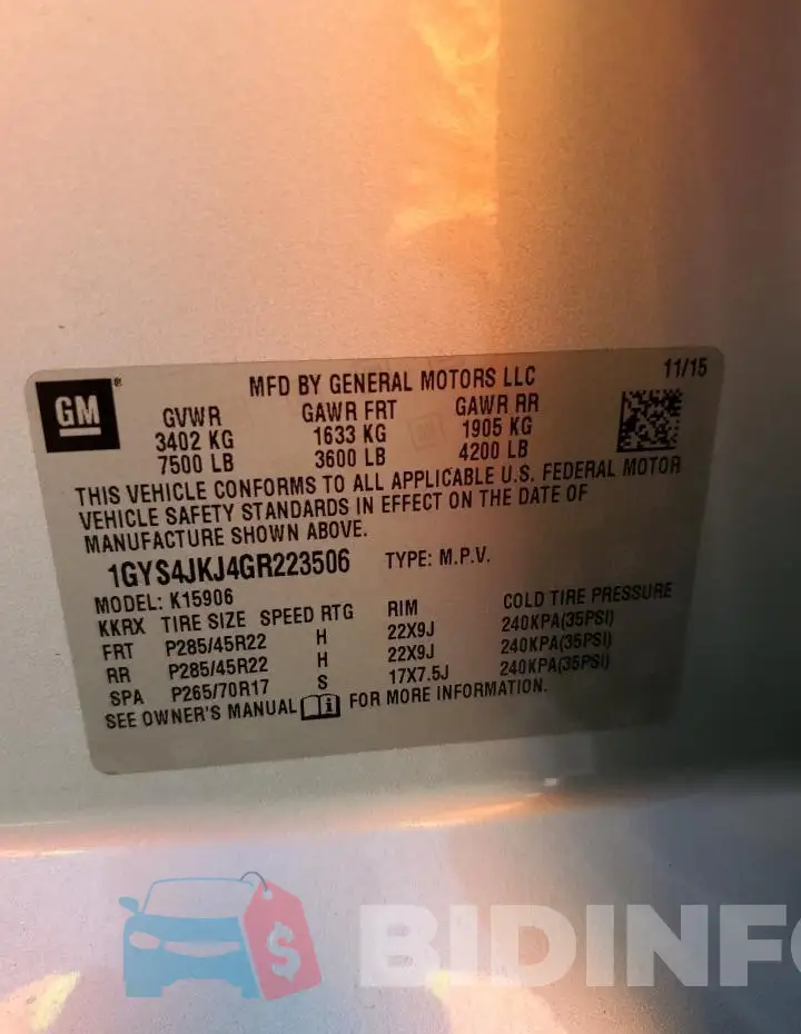 1GYS4JKJ4GR223506 Photo# 13