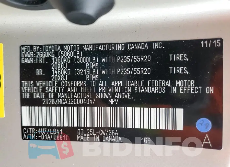 2T2BZMCA3GC004047 Photo# 14