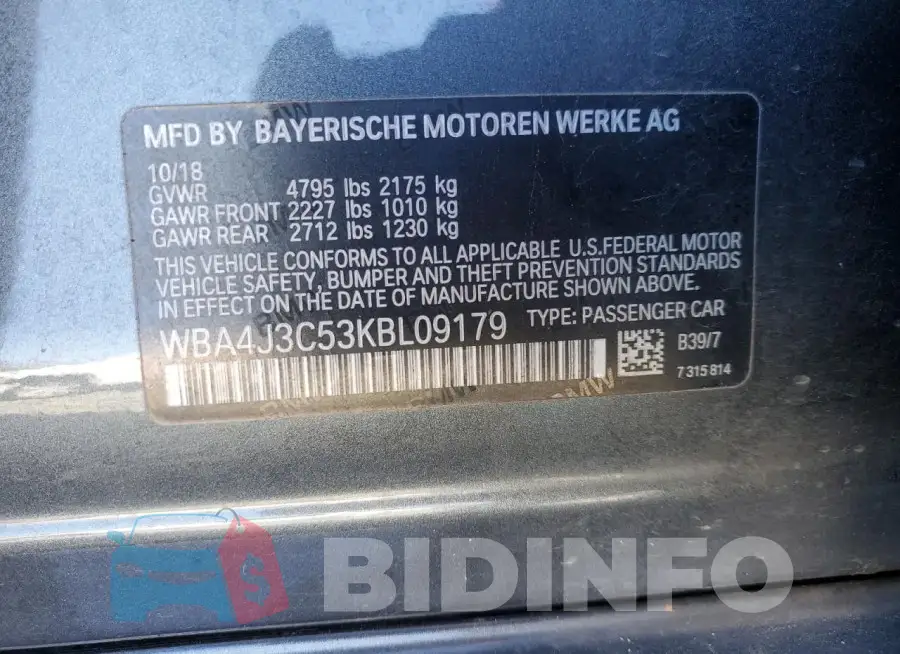 WBA4J3C53KBL09179 Photo# 12