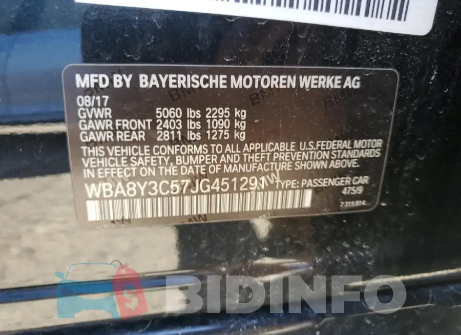 WBA8Y3C57JG451291 Photo# 12