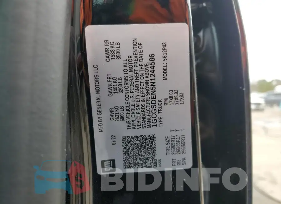 1GCGSDEN5N1244586 Photo# 12