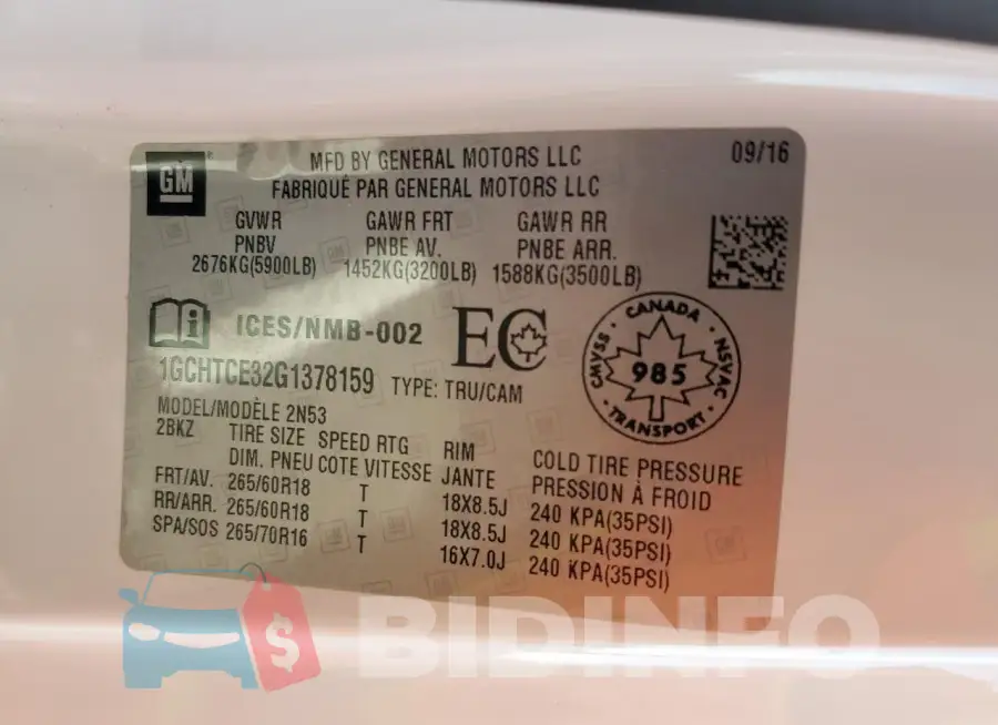 1GCHTCE32G1378159 Photo# 12
