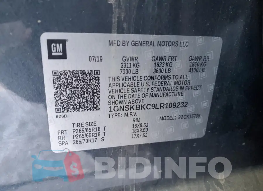 1GNSKBKC9LR109232 Photo# 13