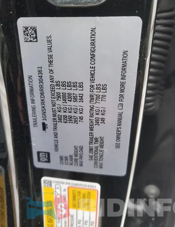 1GNSKRKD6RR304361 Photo# 13