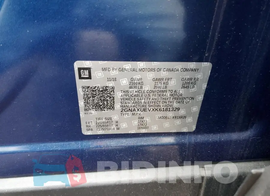 2GNAXUEVXK6181329 Photo# 13