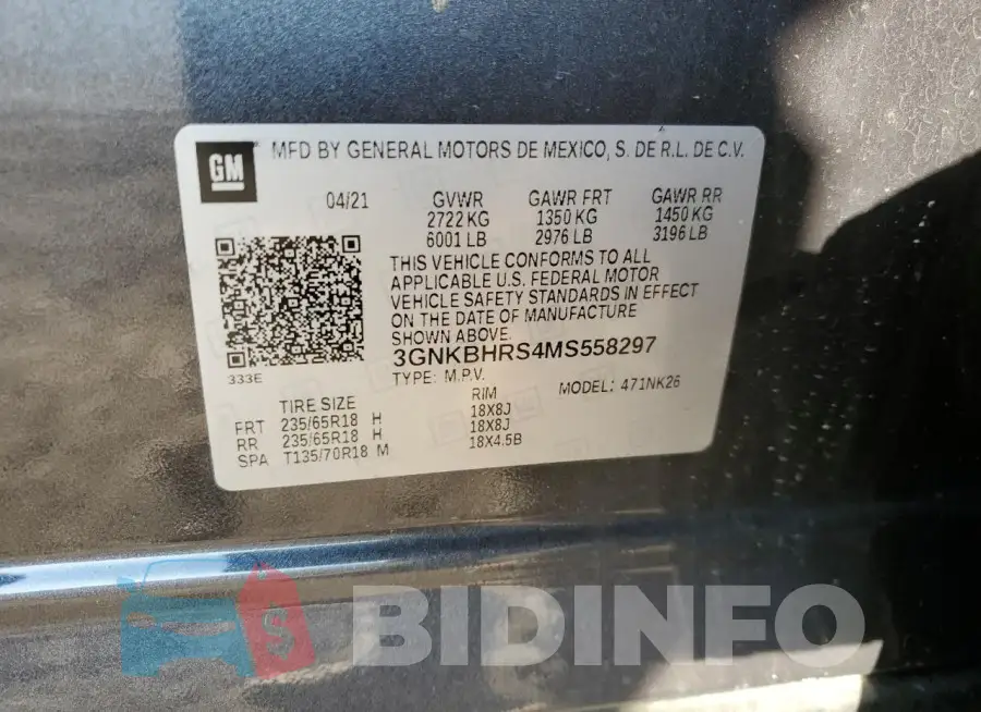 3GNKBHRS4MS558297 Photo# 14