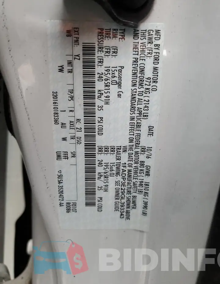 1FADP3E29GL393343 Photo# 12