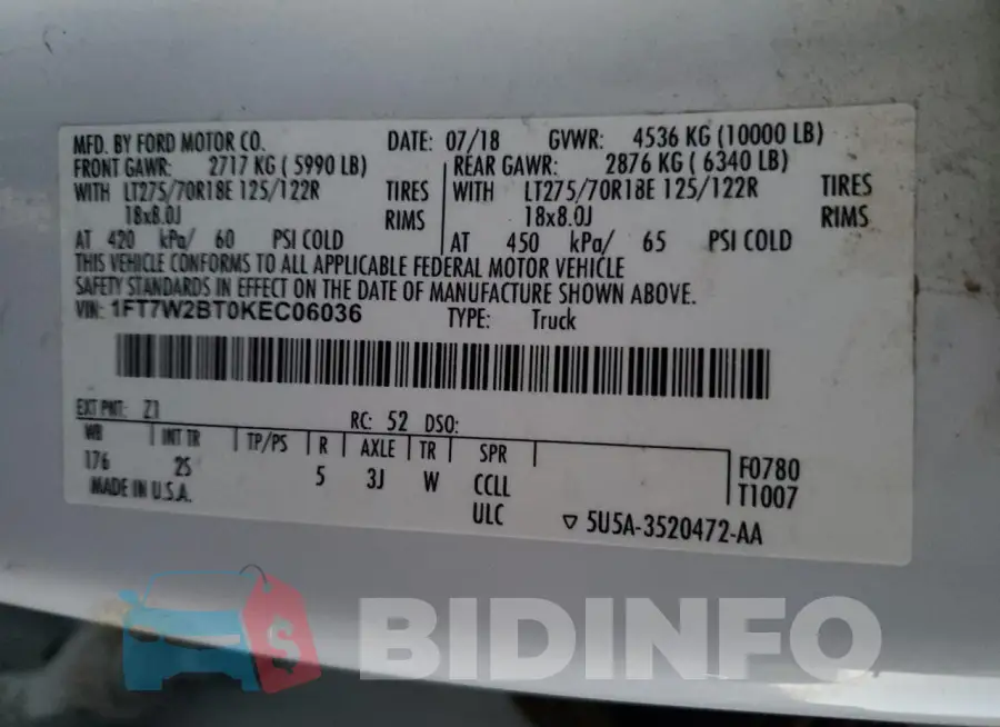 1FT7W2BT0KEC06036 Photo# 12