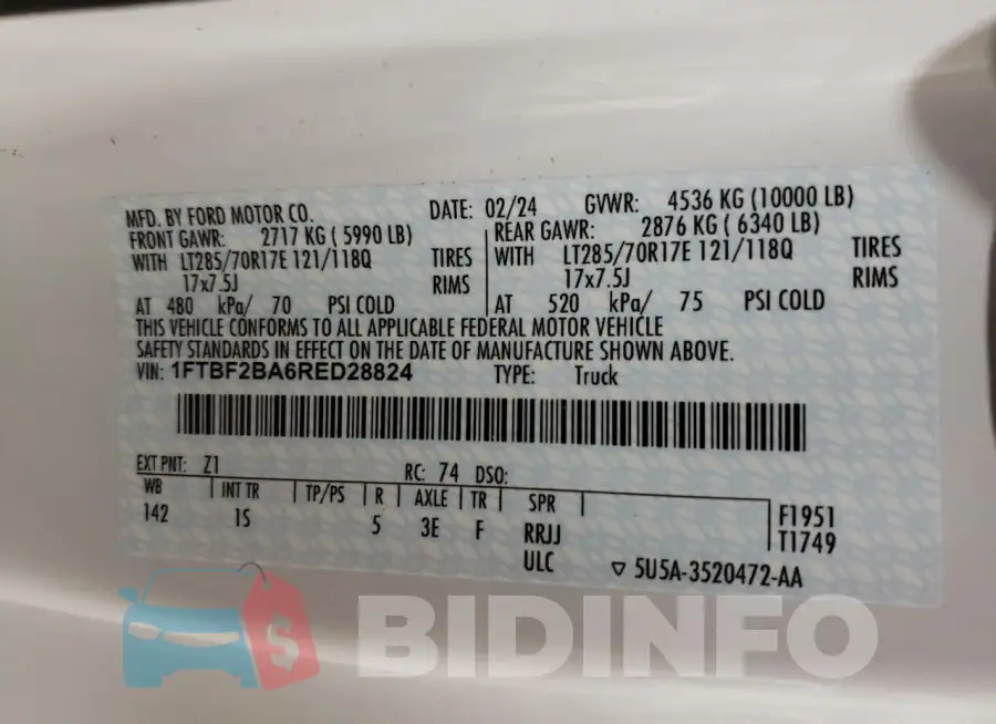 1FTBF2BA6RED28824 Photo# 12
