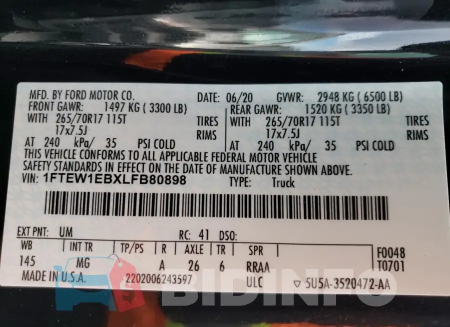 1FTEW1EBXLFB80898 Photo# 12