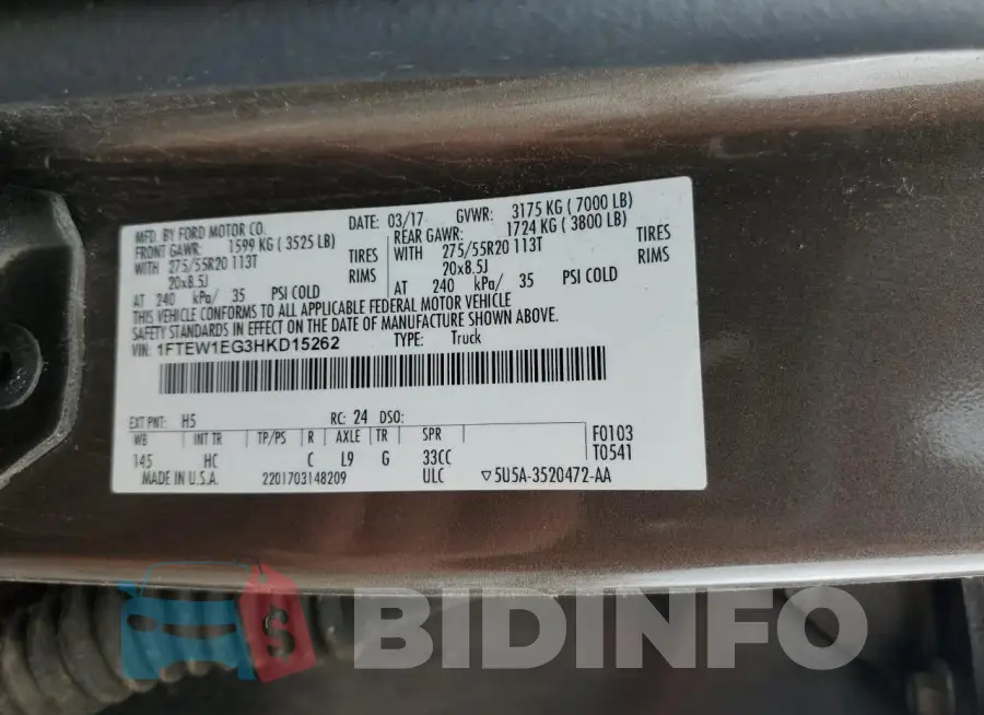 1FTEW1EG3HKD15262 Photo# 12