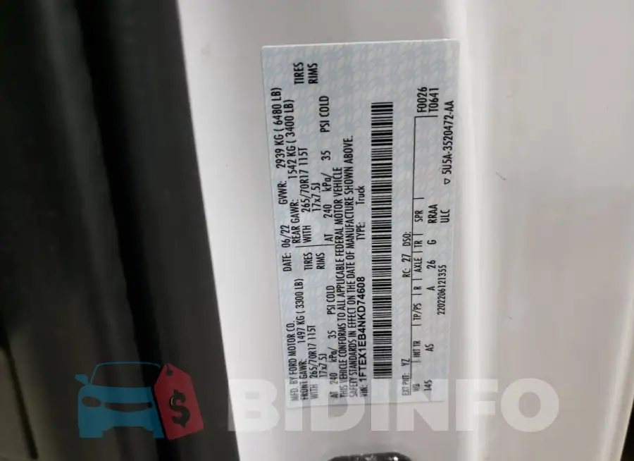 1FTEX1EB4NKD74608 Photo# 12