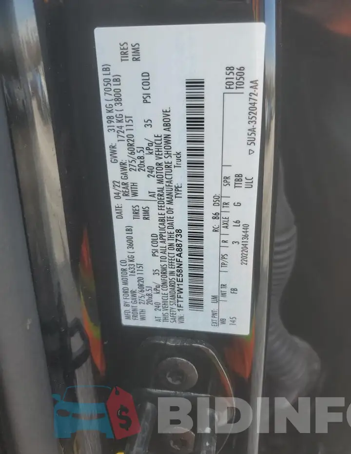 1FTFW1E58NFA88738 Photo# 12