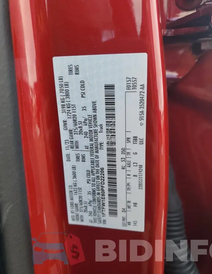 1FTFW1E80PFD22206 Photo# 12