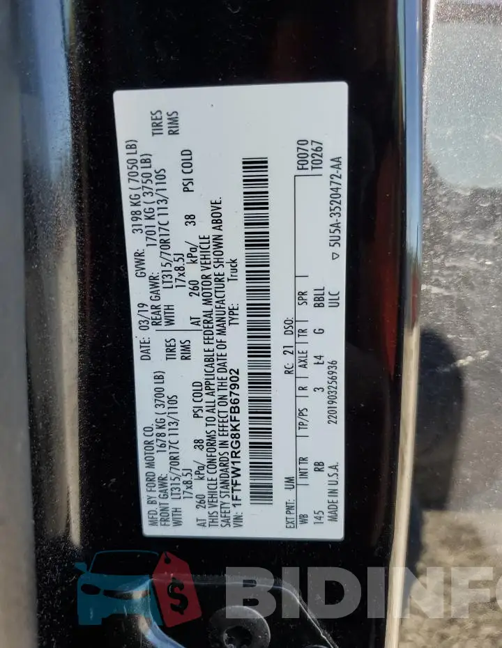1FTFW1RG8KFB67902 Photo# 12