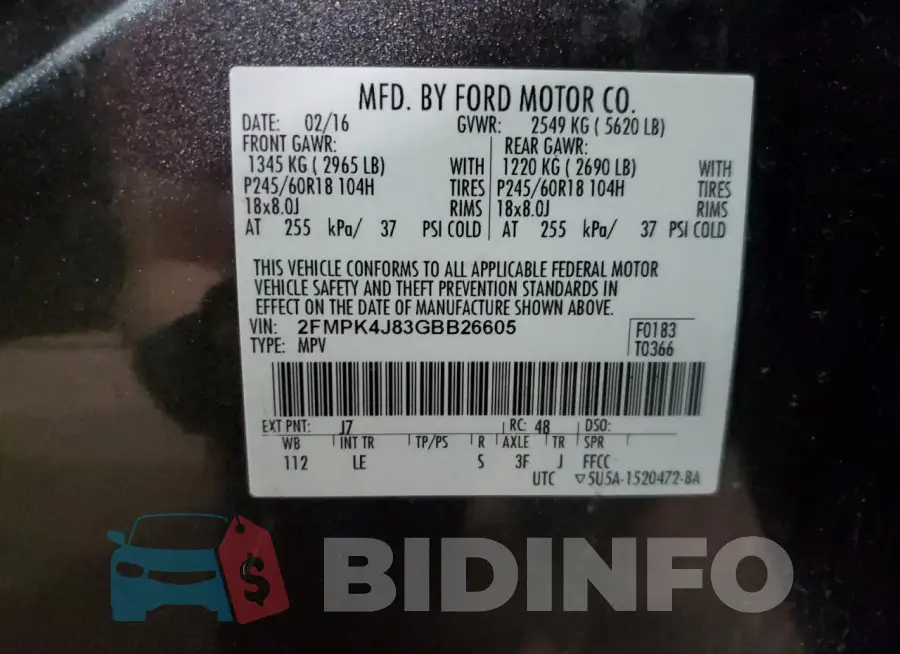 2FMPK4J83GBB26605 Photo# 13