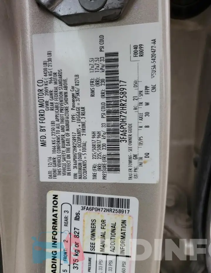 3FA6P0H72HR258917 Photo# 12