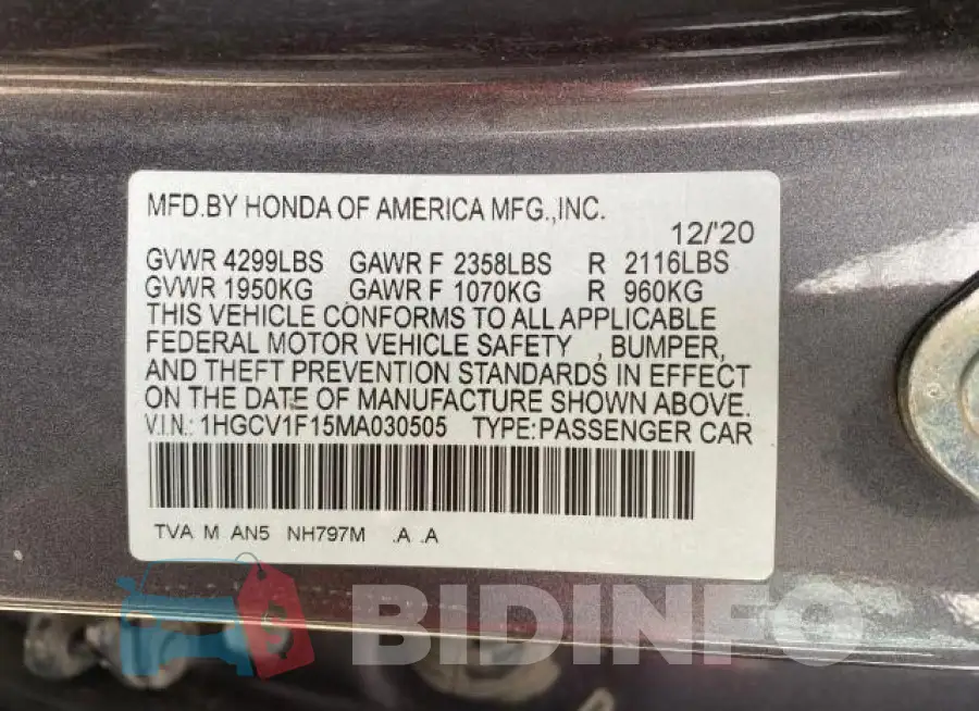 1HGCV1F15MA030505 Photo# 10