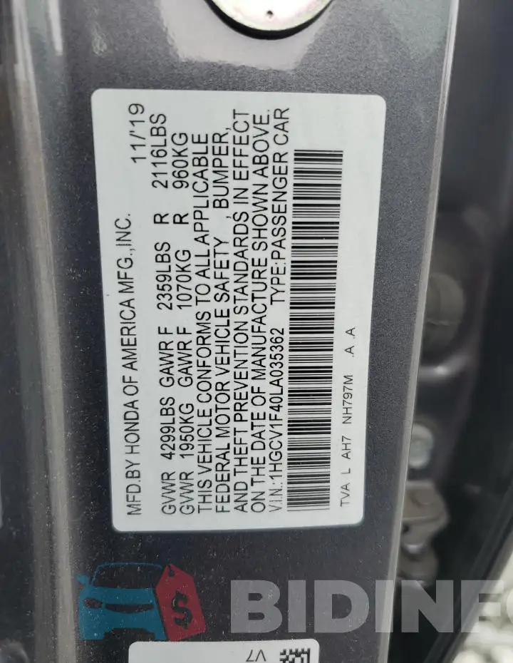 1HGCV1F40LA035362 Photo# 12