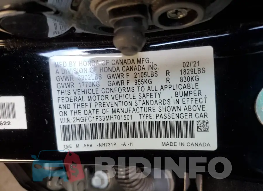 2HGFC1F33MH701501 Photo# 12