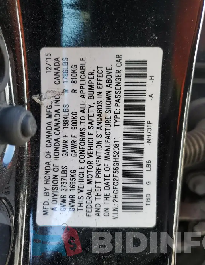 2HGFC2F56GH520811 Photo# 13