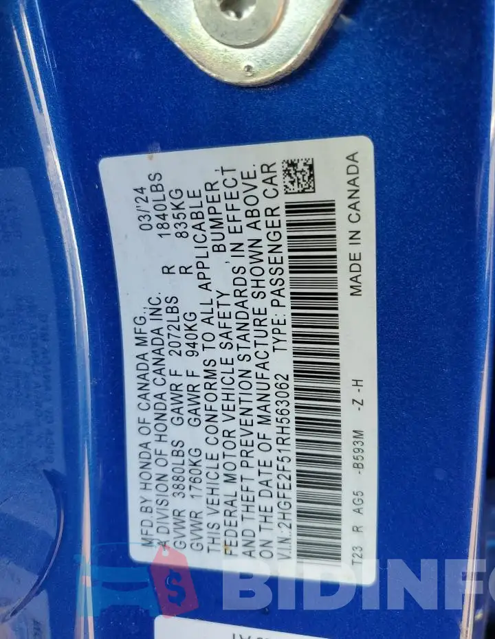 2HGFE2F51RH563062 Photo# 13