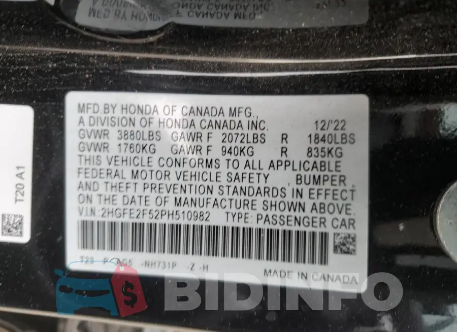 2HGFE2F52PH510982 Photo# 12
