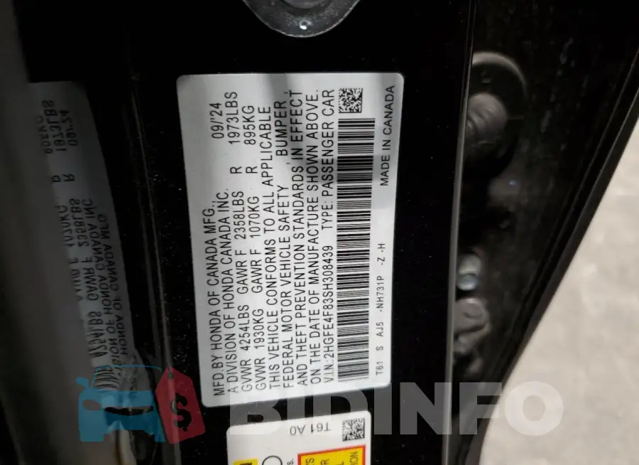 2HGFE4F83SH308439 Photo# 12
