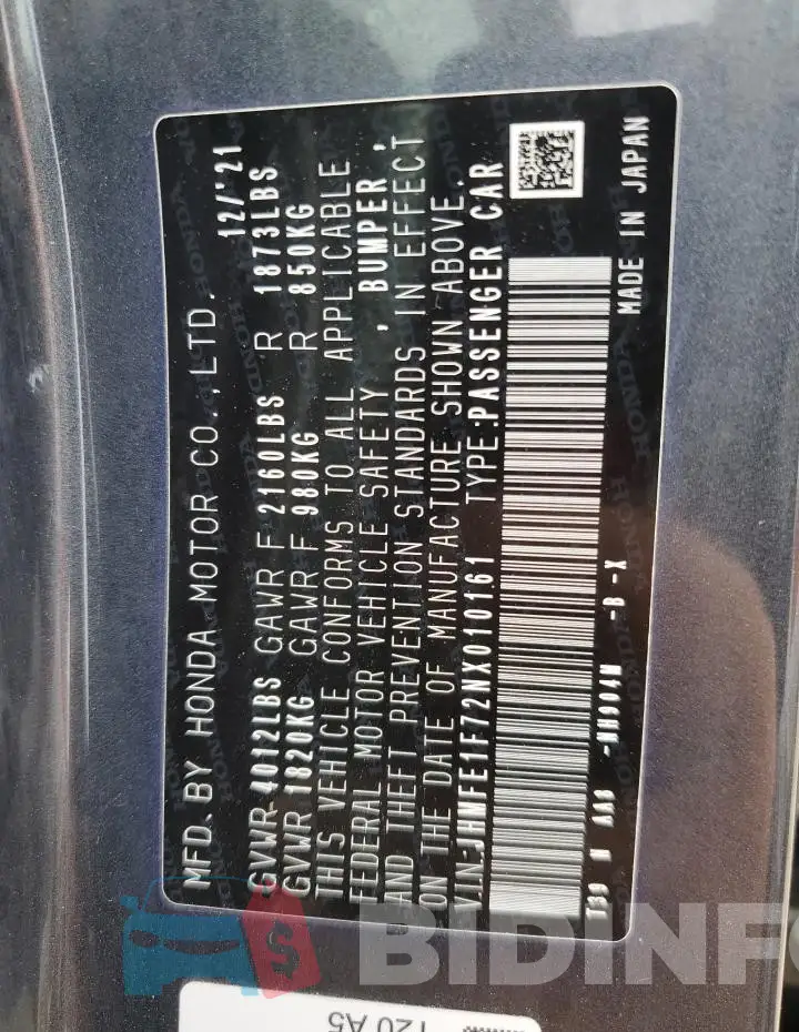 JHMFE1F72NX010161 Photo# 12
