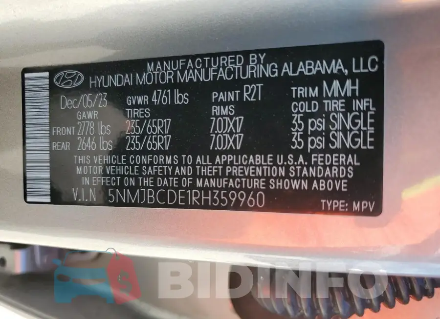 5NMJBCDE1RH359960 Photo# 13