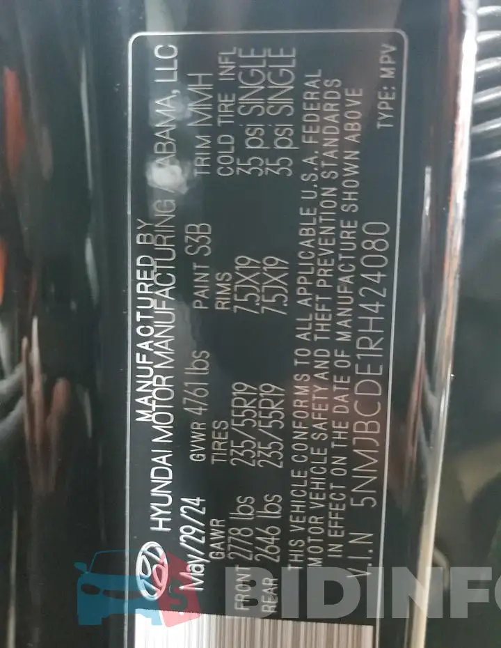 5NMJBCDE1RH424080 Photo# 13
