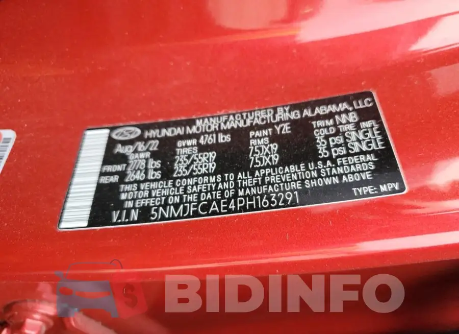 5NMJFCAE4PH163291 Photo# 13