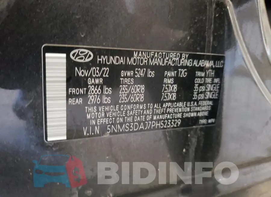 5NMS3DAJ7PH523329 Photo# 13