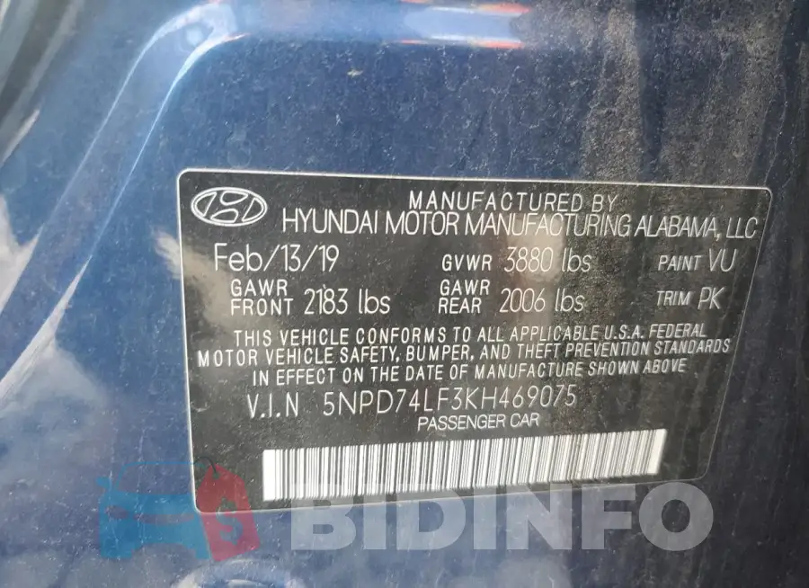 5NPD74LF3KH469075 Photo# 12