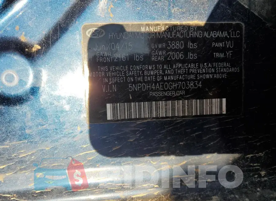 5NPDH4AE0GH703834 Photo# 12