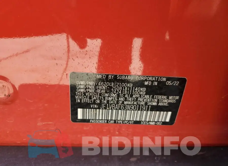 JF1VBAF63N9011911 Photo# 12