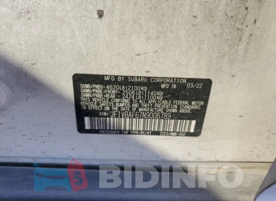 JF1VBAF67N9006789 Photo# 12