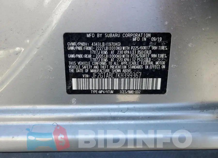 JF2GTABC7KH399367 Photo# 13