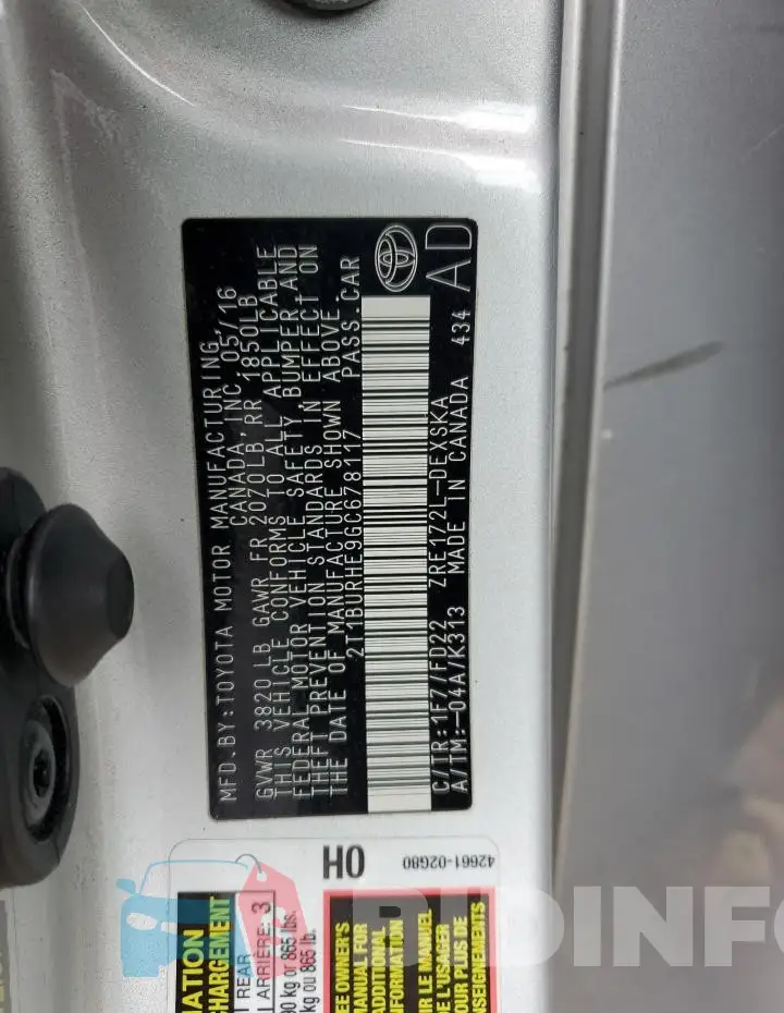 2T1BURHE9GC678117 Photo# 12