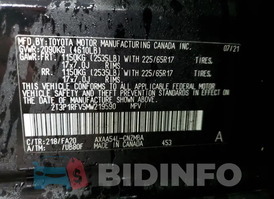 2T3P1RFV5MW219590 Photo# 12