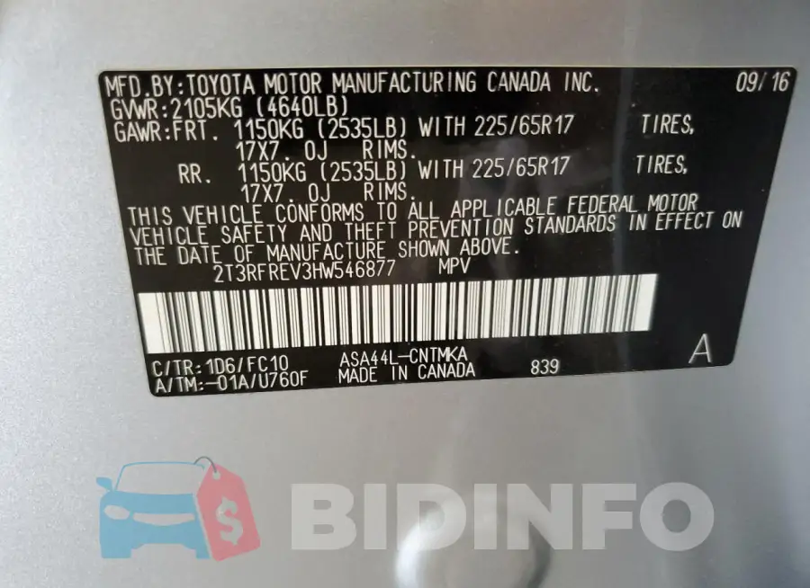 2T3RFREV3HW546877 Photo# 14