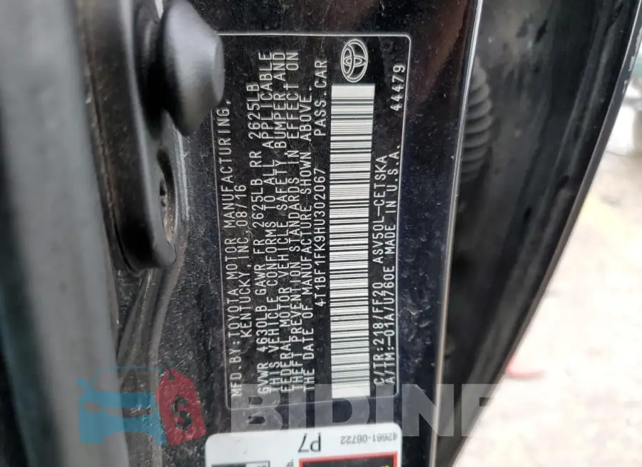 4T1BF1FK9HU302067 Photo# 12