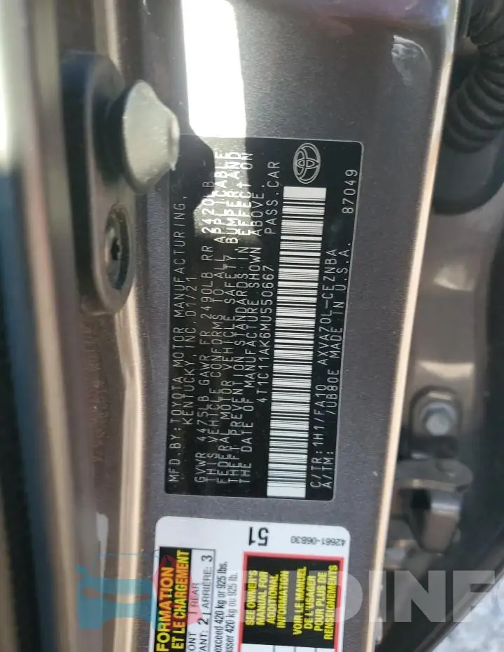 4T1C11AK6MU550667 Photo# 12