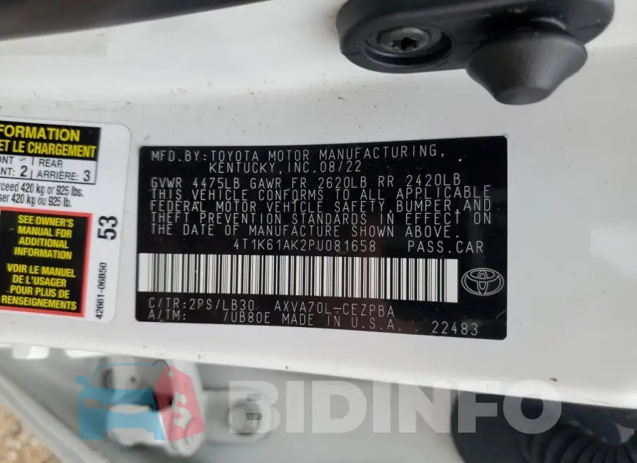 4T1K61AK2PU081658 Photo# 13