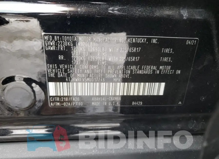 4T3RWRFV5MU017746 Photo# 13
