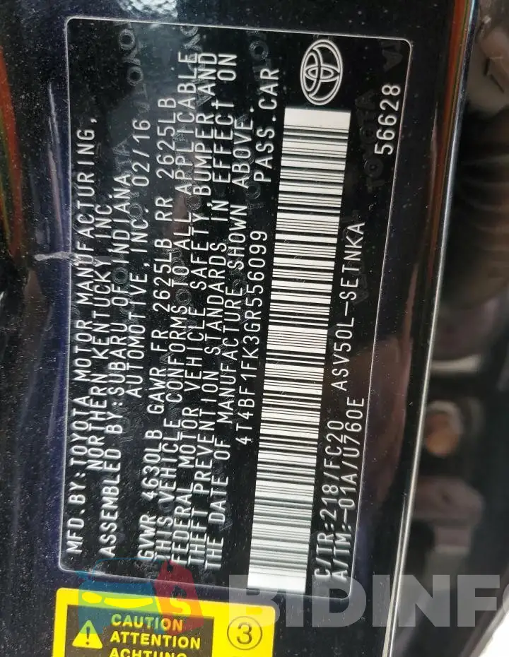 4T4BF1FK3GR556099 Photo# 12