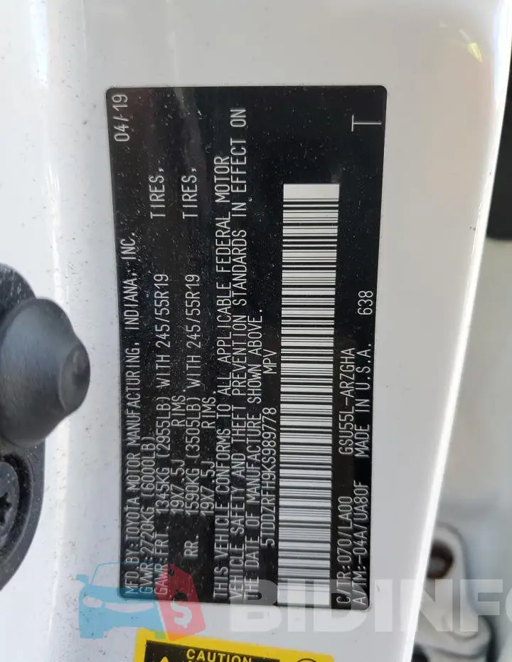 5TDDZRFH9KS989778 Photo# 14